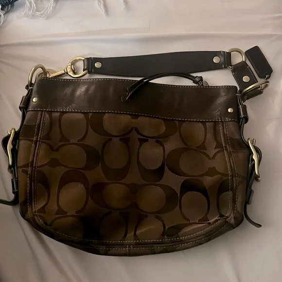 Coach Zoe Signature Shoulder Bag No. F0894-12657 Brown Canvas Hobo Logo - Picture 1 of 2